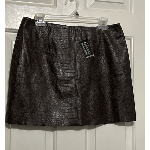 Express Dresses & Skirts - Express sz 11/12 Brown Leather Reptile Print Mini Skirt NWT $98 Mob Wife